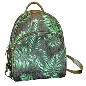 ••NWOT Authentic Michael Kors Green and Brown Botanical Backpack Gold Hardware